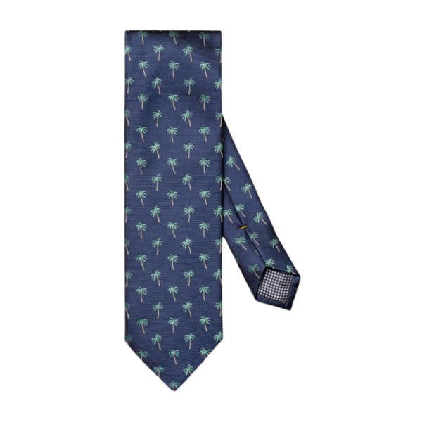 An exquisite silk tie made from 100% pure silk, showcasing a sophisticated woven medallion pattern in navy blue. The perfect accessory to enhance your holiday evening attire. Made in Italy.  100% Silk. 