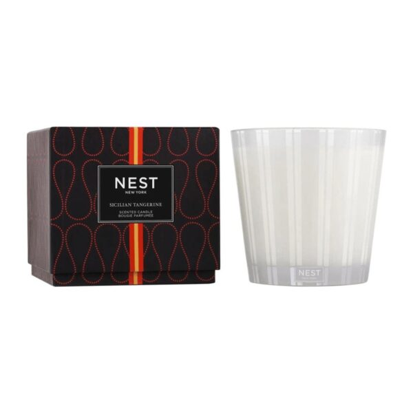 Experience a mouthwatering aroma with this 3-Wick Candle featuring juicy Sicilian tangerine blended with bergamot, exotic mango, and passionfruit. Housed in a glass vessel etched with elegant, frosted stripes to complement any decor. 21.2 oz | 600 g. This exquisitely fragranced candle is meticulously crafted with a proprietary premium wax formulated so the candle burns cleanly and evenly and infuses a room with exceptional scent.