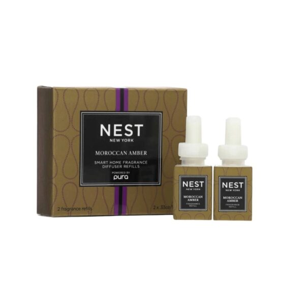 Fill your home with an exotic fragrance that blends Moroccan amber, sweet patchouli, heliotrope, and bergamot with a hint of eucalyptus. Includes two vials to be used in the Pura Smart Home Fragrance Diffuser for up to 700 hours of scent. Set of 2 refills.