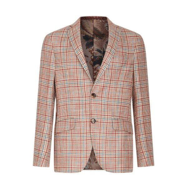 Etro single-breasted check blazer. The inner lining is embellished with a floral Paisley print. Regular fit. Single-breasted closure. Welt breast pocket. Side slip pockets with flap. Rear vents. Made in Italy.