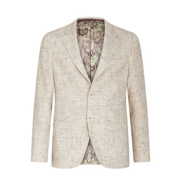 This textured tweed jacket from Etro highlights notch lapels, side patch pockets, and a two-button closure. Notch lapels. Long sleeves, buttoned cuffs. Chest welt and side patch pockets. Two-button closure. 71% cotton/ 29% polyester. Dry clean. Made in Italy.