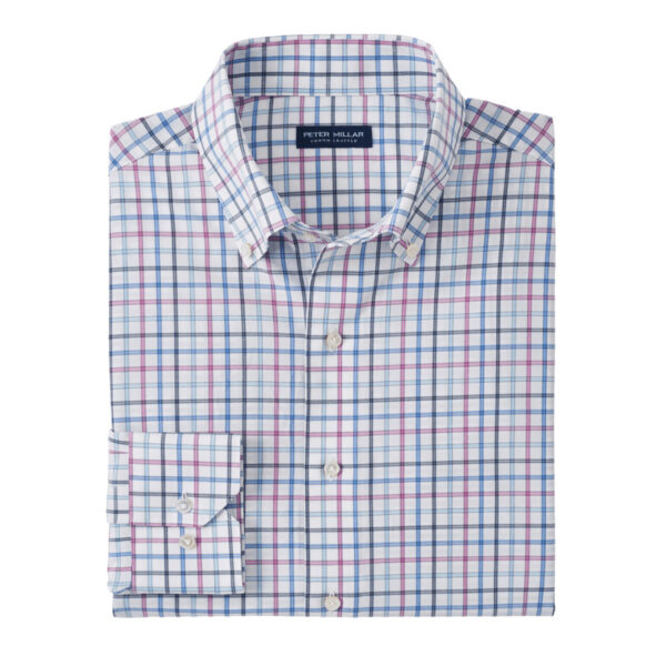 This everyday essential is made to convey the classic style of a sport shirt with the ease of a performance fabrication. It offers two-way stretch, wicking and UPF 50+ sun protection. Finished with a button-down collar, French placket and double-button mitered cuffs. Men's 100% polyester sport shirt. Tailored Fit. Button-down collar. Machine wash cold with like colors; lay flat to dry. Imported.