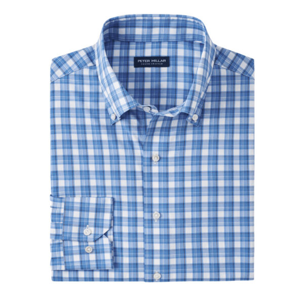 This versatile staple effortlessly blends the timeless elegance of a sport shirt with the functionality of a performance fabric. Crafted with two-way stretch, moisture-wicking properties, and UPF 50+ sun protection, it ensures comfort and style. Featuring a button-down collar, French placket, and double-button mitered cuffs for a polished finish. Men's 100% polyester sport shirt. Tailored Fit. Button-down collar. Machine wash cold with like colors; lay flat to dry. Imported.