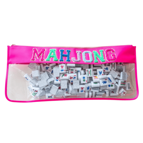 This Hot Pink Vinyl American Mahjong Tile Storage bag is the perfect way to add some style to your Mahjong game night. With a zipper closure and the word "MAHJONG", you'll never lose your essentials again. Measures at 21 x 9 in. Can hold a full set of tiles of any size or 4 standard racks and pushers.