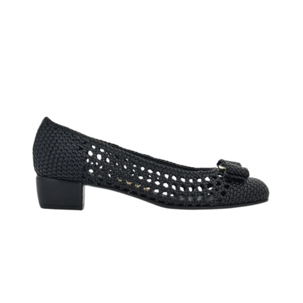 The lady like allure of the Ferragamo pump is revised with an artisanal flair. Woven from braided leather this chic slip on has a more compact weave at the heel and tip which features a tonal braided Vara bow. The padded insole ensures a comfy fit. Heel 3 cm. Composition: calfskin. Made in ITALY.