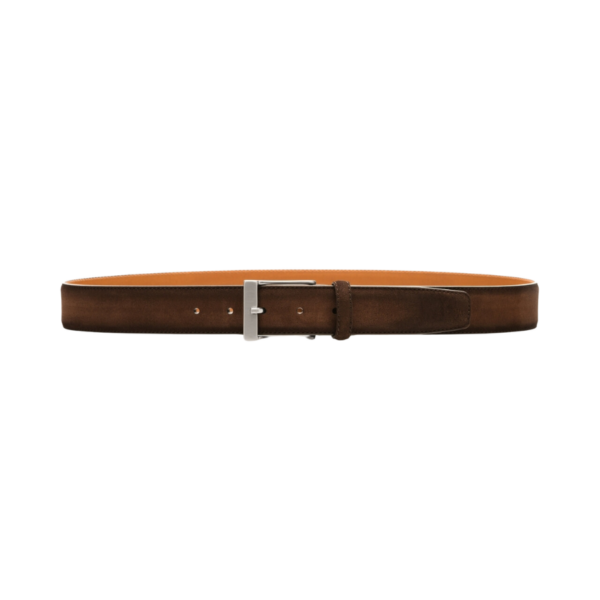 The Telante belt offers an assortment of colors on our luxurious suede leather. The brushed nickel buckle and antiqued detailing bring added style to this already stunning belt. Width: 35mm.
