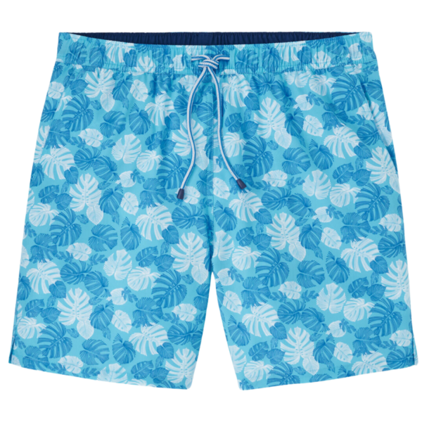 These swim trunks are a must-have for the beach or the pool. Each one-of-a-kind print is exclusively hand-designed in our creative studio. These trunks feature a custom Monstera leaf print. A quick-drying four-way stretch fabric, fine mesh liner, and tagless construction provide all-day comfort.  Men's 88% polyester / 12% spandex swim trunk with mesh liner. Classic Fit. Ships with a Peter Millar can caddie and a waterproof phone sleeve. 7" inseam. Four-way stretch, quick-drying, and easy-care. Machine wash cold with like colors; tumble dry low. Do not iron. Do not dry clean. Imported.