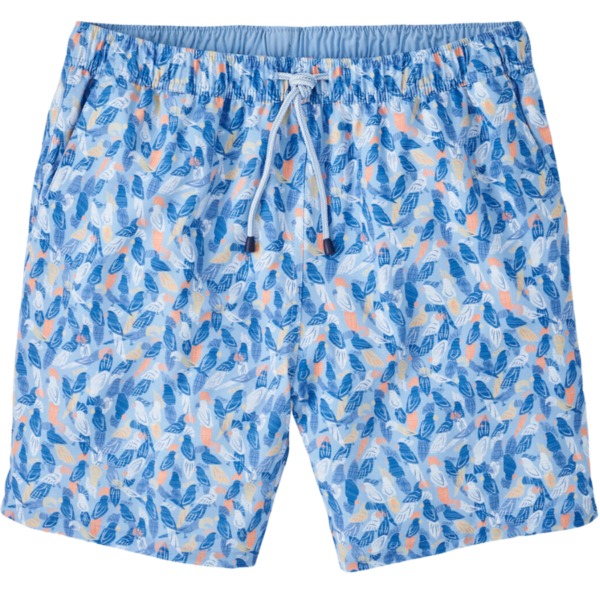 These swim trunks are a must-have for the beach or the pool. They feature a custom tropical bird print hand-designed in our creative studio. A quick-drying four-way stretch fabric, fine mesh liner and tagless construction provide all-day comfort. Offered in a 7" inseam. Men's 88% polyester / 12% spandex swim trunk with mesh liner. Classic Fit. Ships with a Peter Millar can caddie and waterproof phone sleeve. 7" inseam. Four-way stretch, quick-drying and easy-care. Machine wash cold with like colors; tumble dry low. Do not iron. Do not dry clean. Imported.