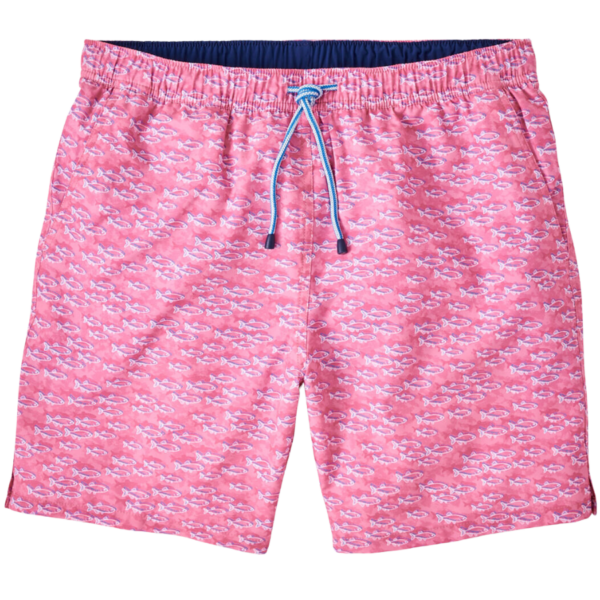 These swim trunks are a must-have for the beach or the pool. Each one-of-a-kind print is exclusively hand-designed in our creative studio. These trunks feature a custom fish print. A quick-drying four-way stretch fabric, fine mesh liner, and tagless construction provide all-day comfort.  Men's 88% polyester / 12% spandex swim trunk with mesh liner. Classic Fit. Ships with a Peter Millar can caddie and a waterproof phone sleeve. 7" inseam. Four-way stretch, quick-drying, and easy-care. Machine wash cold with like colors; tumble dry low. Do not iron. Do not dry clean. Imported.