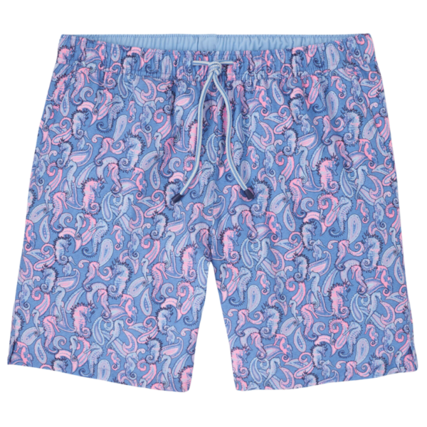 These swim trunks are a must-have for the beach or the pool. Each one-of-a-kind print is exclusively hand-designed in our creative studio. These trunks feature a custom seahorse print. A quick-drying four-way stretch fabric, fine mesh liner, and tagless construction provide all-day comfort.  Men's 88% polyester / 12% spandex swim trunk with mesh liner. Classic Fit. Ships with a Peter Millar can caddie and a waterproof phone sleeve. 7" inseam. Four-way stretch, quick-drying, and easy-care. Machine wash cold with like colors; tumble dry low. Do not iron. Do not dry clean. Imported.